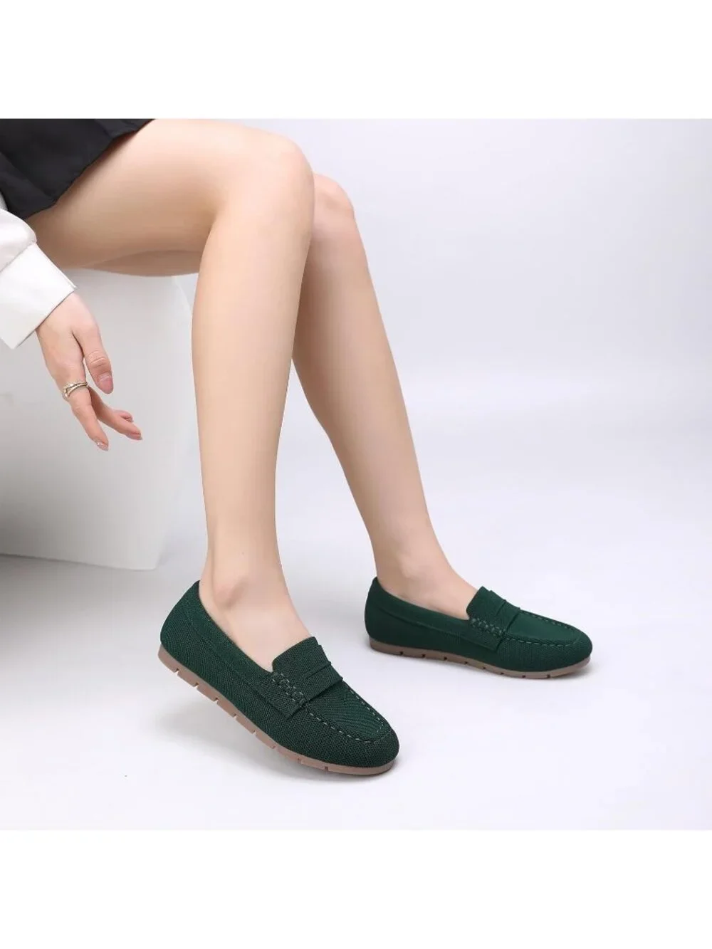 Women's Green Mesh Comfortable Slip on Dressy Casual Walking Loafer Flat Shoes